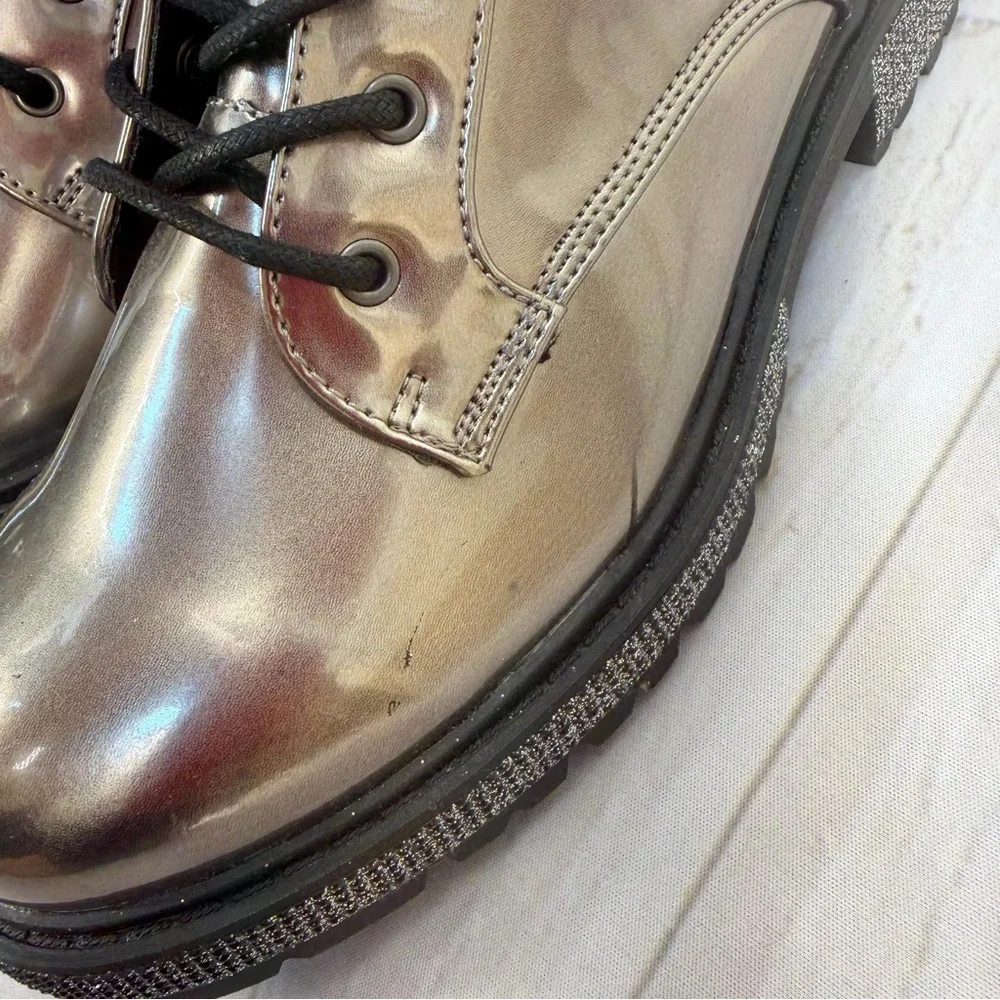 Steve‎ Madden Jwoots Combat Boots Metallic Gunmetal Size 5